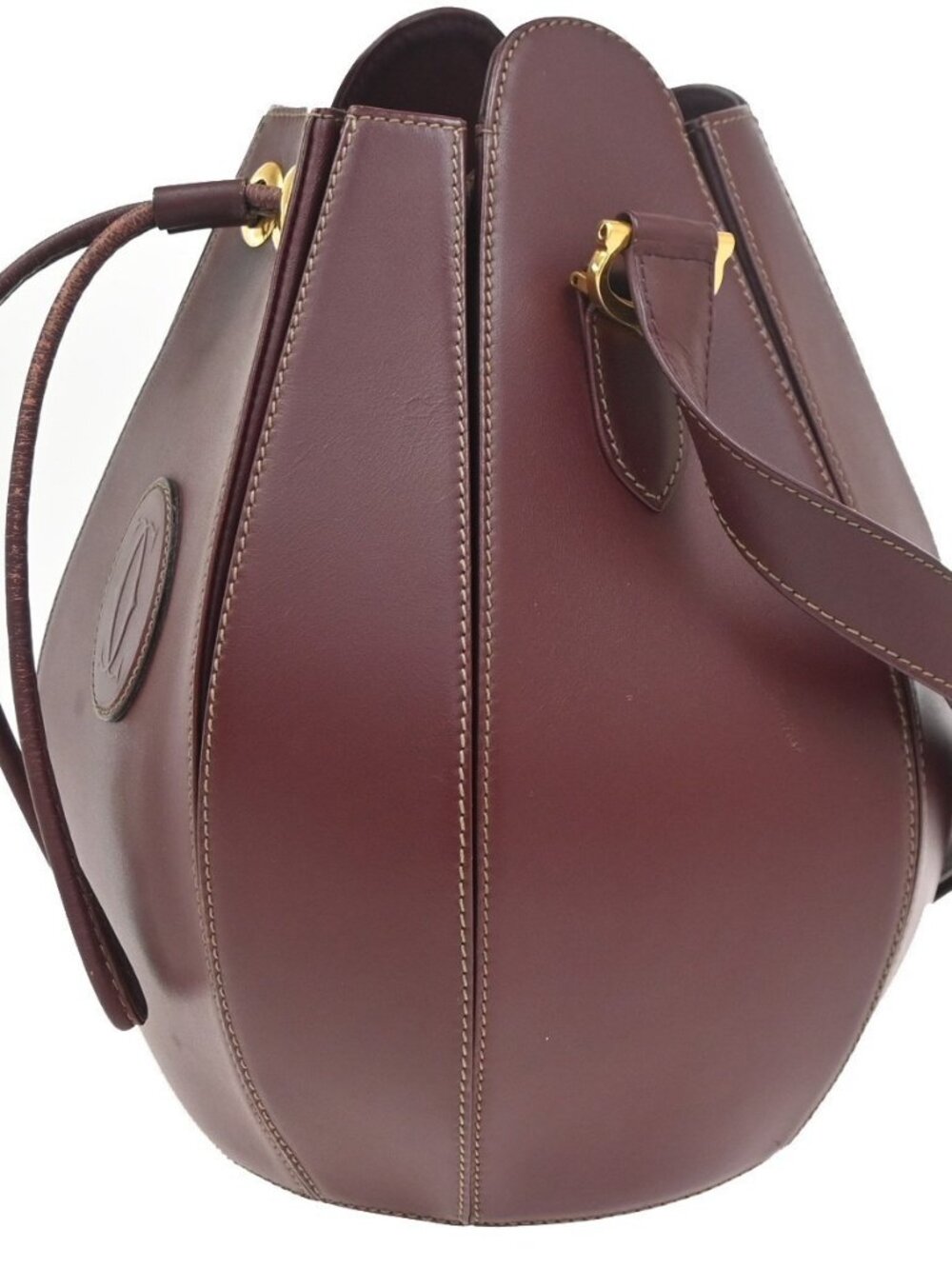 CARTIER Logo Tulip Bucket Drawstring Shoulder Bag Leather Red GHW Spain 35ZA374 - Picture 2 of 13